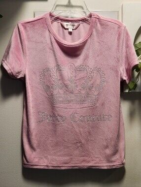 "Juicy Queen" Juicy Couture Pink Velvet Rhinestone Crown Tee